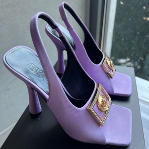 Versace Frame Slingback Sandal in Liatris-Versace Gold